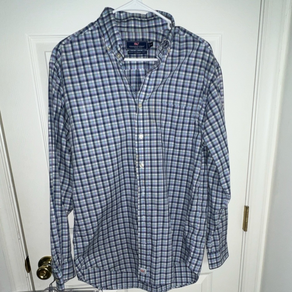 Vineyard Vines Classic Fit Murray Shirt Mens Medium Blue Purple Plaid Cotton